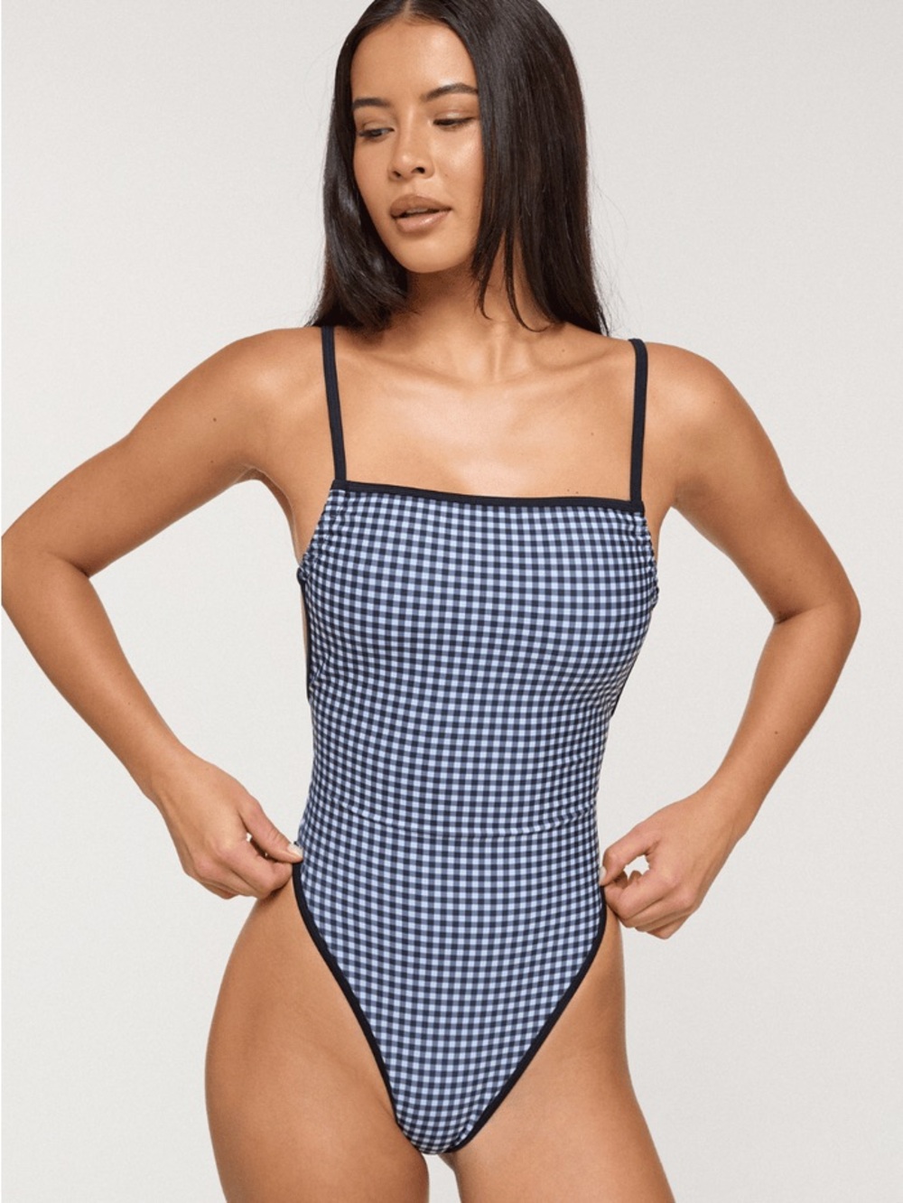 NWT SoSo Swim Bandeau Cut Swimsuit One Piece Black Gingham S
